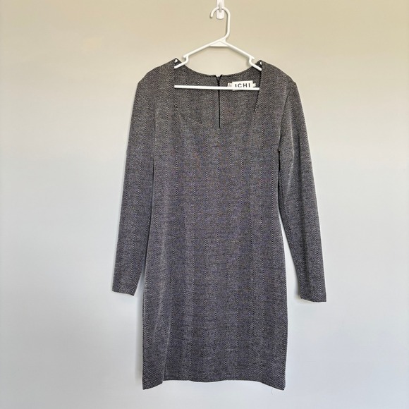 ICHI Women's Medium Mini Dress Long Sleeve Square Neck Streetwear Office Chic - Picture 4 of 13